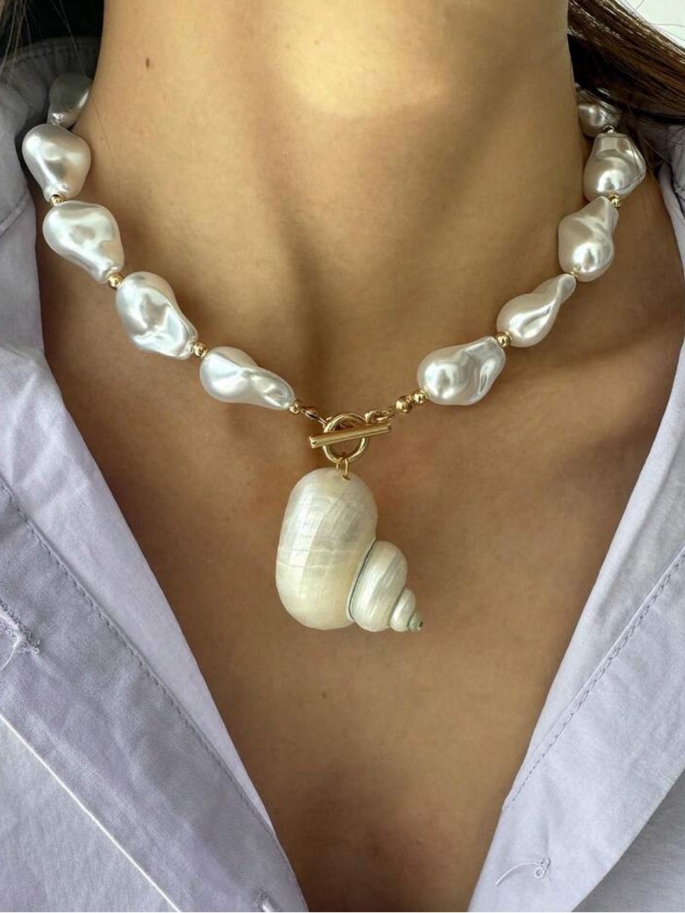 ZARA Baroque Pearl Necklace with Shell Pendant